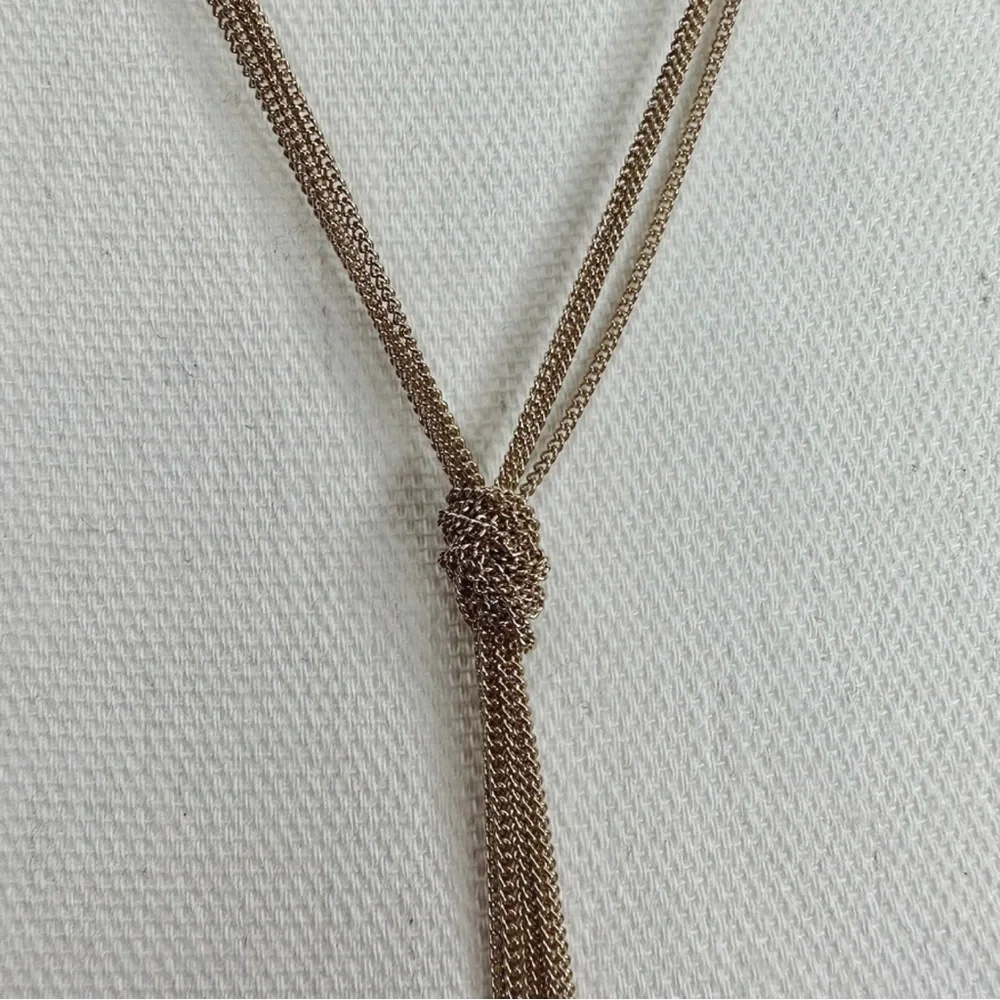 NEW Whimsical Mauve Mixed Stones & Chain Knotted Tassel Necklace
